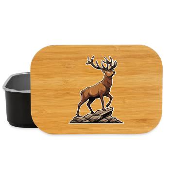 Majestic Deer Forest Logo Mascot Stag - Lunch Box - black - Front