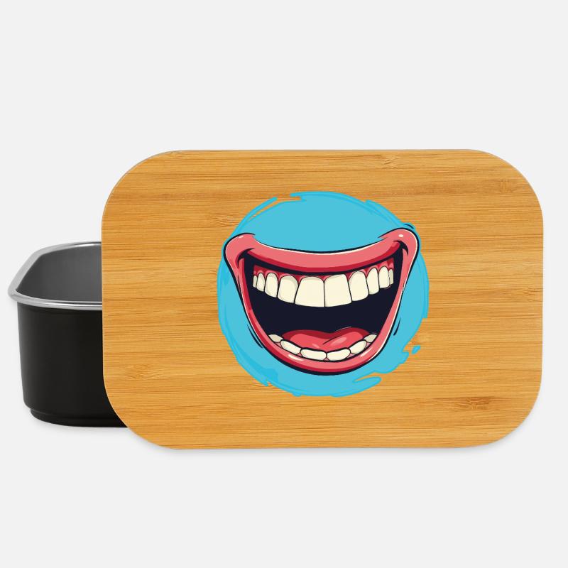 Laughing Cartoon mouth wide open with red lips - Lunch Box - black