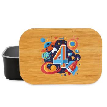 Weltraum 4er Geburtstag Raketenwelt - Lunch Box - Schwarz - Vorne