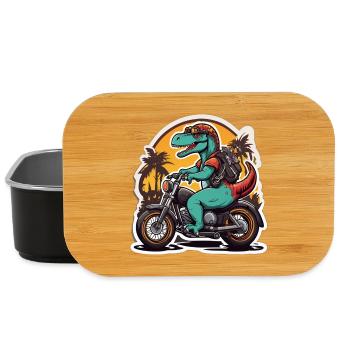 Biker dinosaur at sunset - Lunch Box - black - Front