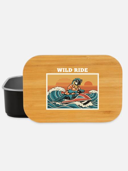 Retro Jet Ski Parrot "Wild Ride" - Lunch Box - black