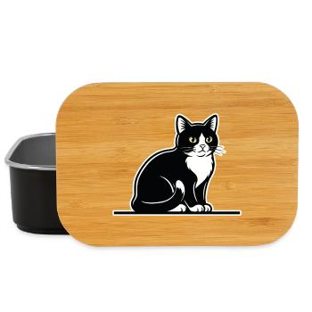 Chat Tuxedo Noir et Blanc Portrait Élégant Assis - Boîte à goûter - noir - Devant