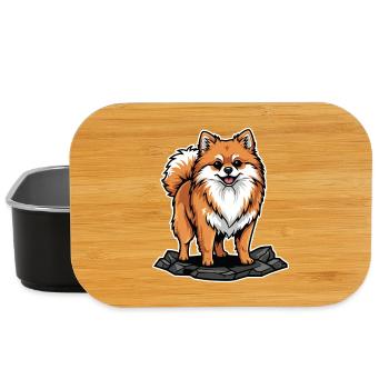 Pomeranian Miniature Spitz Dog on Cute Rock - Lunch Box - black - Front