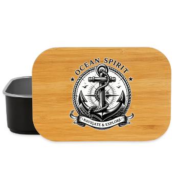 Marine Emblem - Anchor, Compass Rose, Sea, Ocean - Lunch Box - black - Front