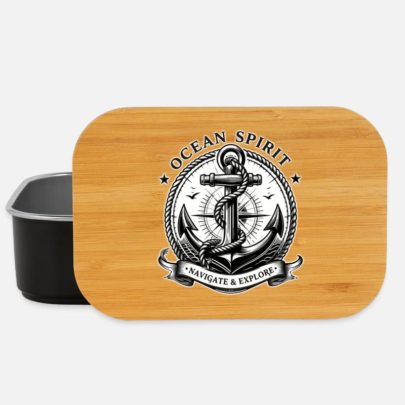Marineemblem – Anker, Kompassrose, Meer, Ozean - Lunch Box - Schwarz