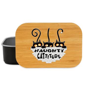 "Naughty Cattitude" Funny three Cute Black Cats  - Lunch Box - black - Front