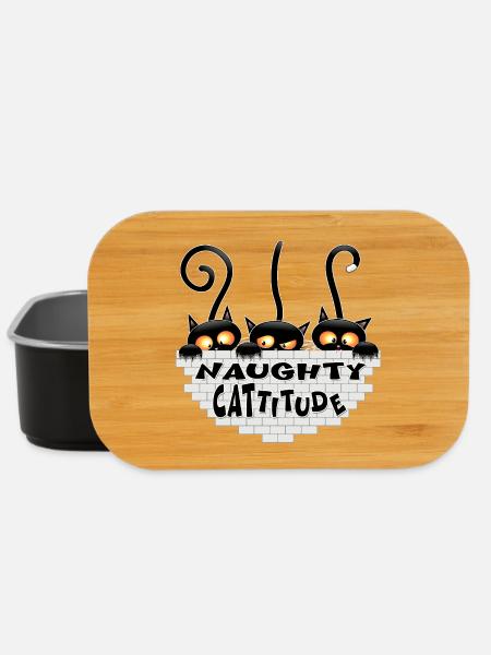 "Naughty Cattitude" Funny three Cute Black Cats  - Lunch Box - black