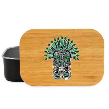 Mayan Inca Mask Emerald White Totem Green - Lunch Box - black - Front