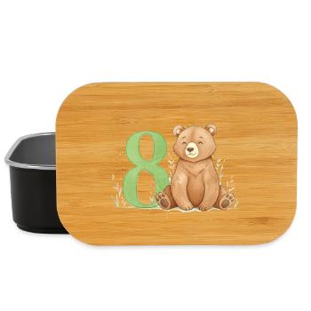 Watercolor Bear with Number 8 - Lunch Box - black - Front