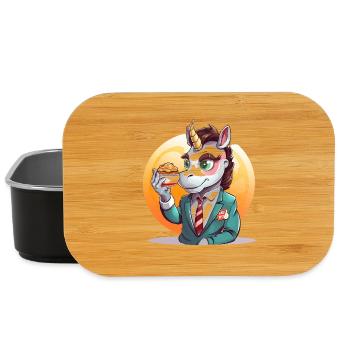 Unicorn in a suit with pie - Lunch Box - black - Front