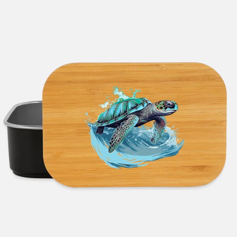 Neon Sea Turtle Wave Dance - Lunch Box - black