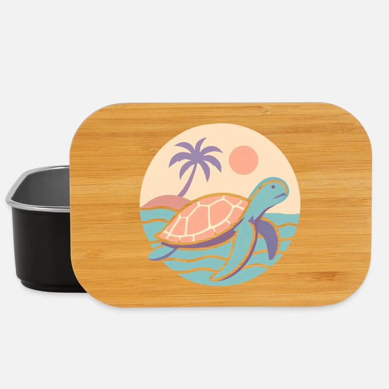 Retro turtle on the beach - Lunch Box - black