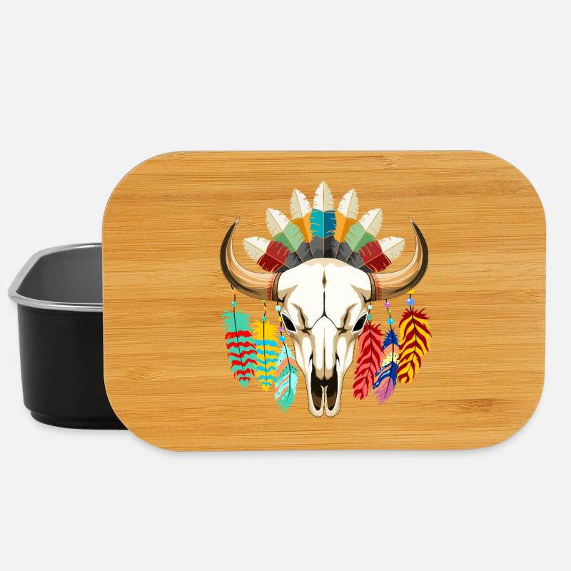 Buffalo Skull Native American Art - Lunch Box - black