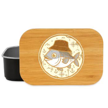 Fish with hat in nautical round logo - Lunch Box - black - Front