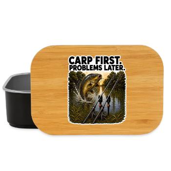 Carp First Problems Later Jumping Carp Design - Lunch Box - black - Front