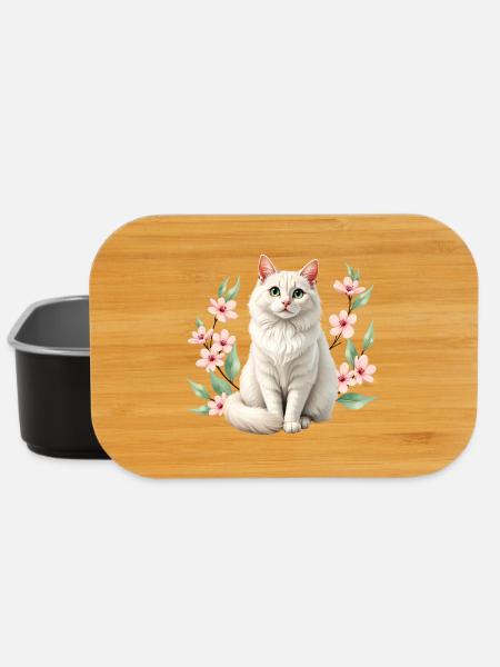Elegant Persian cat with cherry blossoms - Lunch Box - black