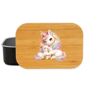 Maman licorne câlinée contre son bébé - Boîte à goûter - noir - Devant