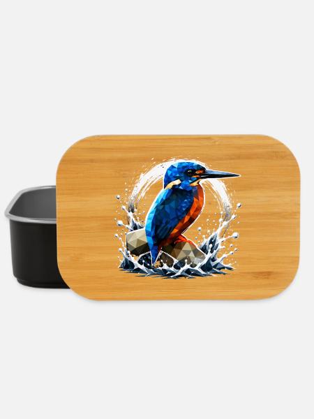 Low Poly Kingfisher Bird Design - Lunch Box - black