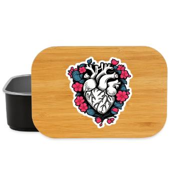 Schwarz-weißes Blumenherz - Lunch Box - Schwarz - Vorne