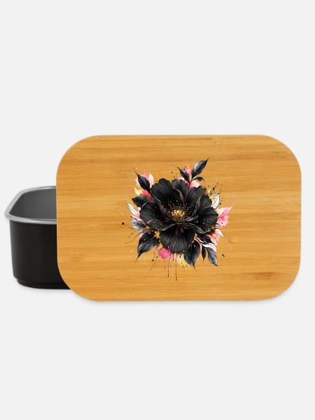 Black flower with gold accents - Lunch Box - black