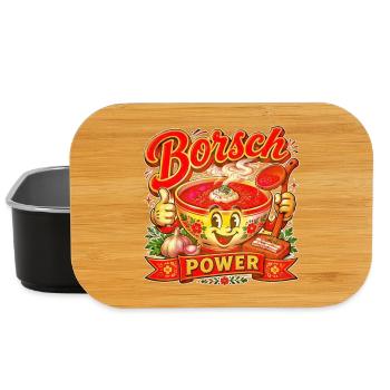Borsch Power — Art de soupe de mascotte de dessins animés rétro - Boîte à goûter - noir - Devant