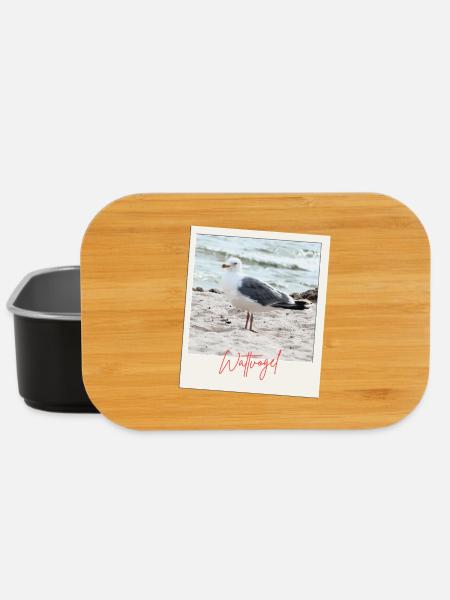 Foto Nordsee Möwe Wattvogel mit Schrift  - Lunch Box - Schwarz