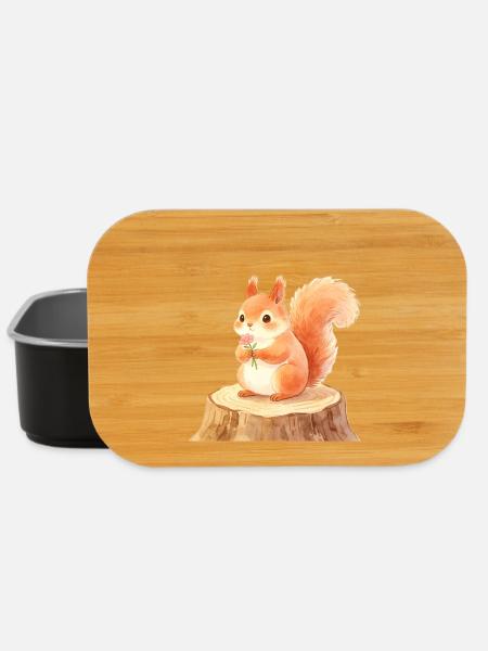 Un mignon écureuil dans la forêt printanière avec des fleurs - Boîte à goûter - noir