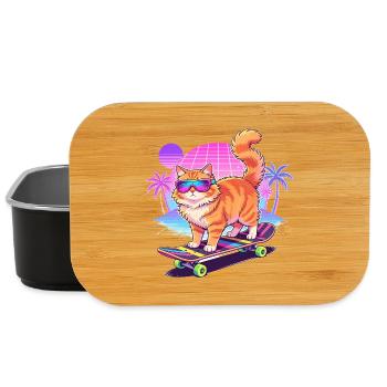 Retro Synthwave Cat Skateboard - Boîte à goûter - noir - Devant