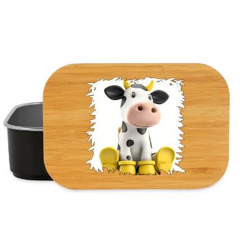 Cow with Yellow Boots Cartoon - Lunch Box - black - Front