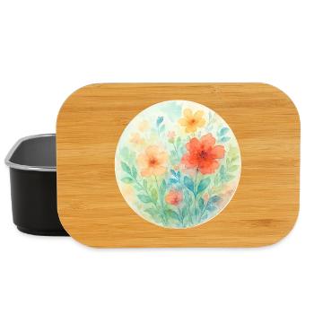 Pastel Watercolor Flowers Circle - Lunch Box - black - Front