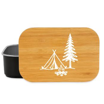 Camping Tent with Campfire and Christmas Tree Outdoor - Lunch Box - black - Front