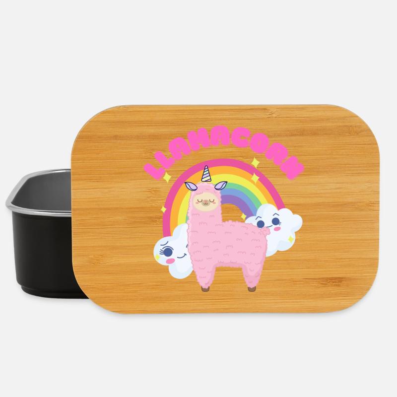 Whimsical Pink Llama with Rainbow - Lunch Box - black