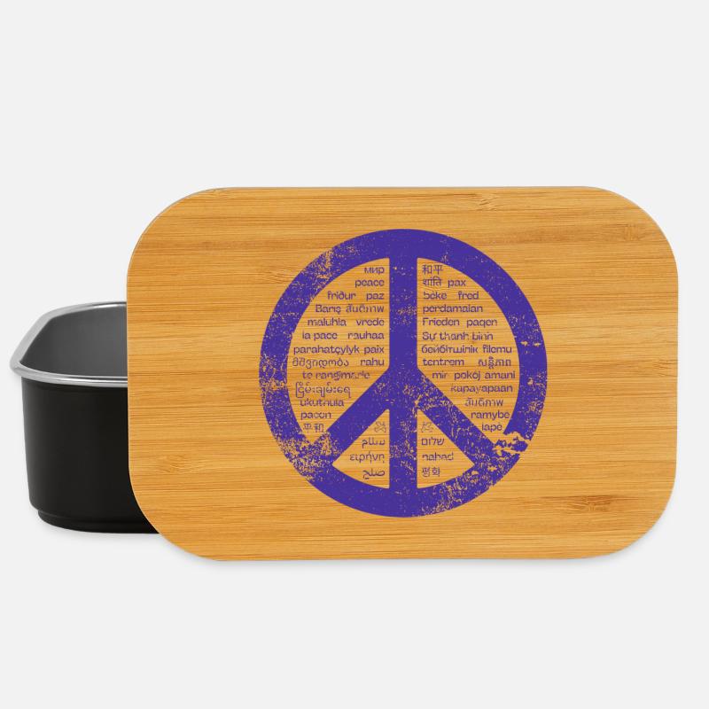 Blue Peace sign. Peace in many languages. - Lunch Box - black
