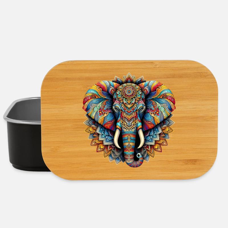 Elefant mit Mandalas verziert - Lunch Box - Schwarz