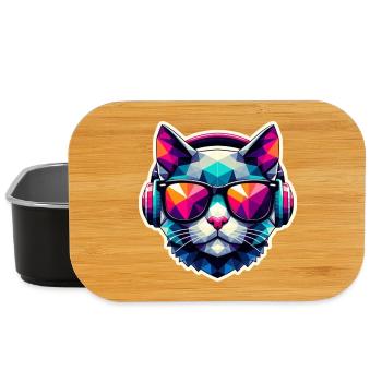 Katze Brille Kopfhörer bunt polygon - Lunch Box - Schwarz - Vorne