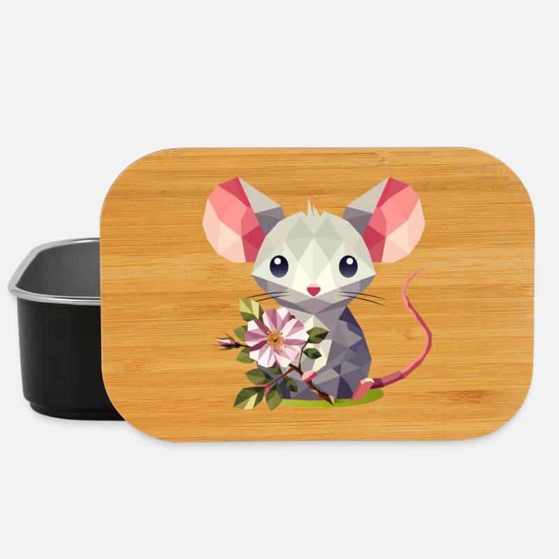 Maus mit Heckenrose – süßes Kinder-Motiv - Lunch Box - Schwarz