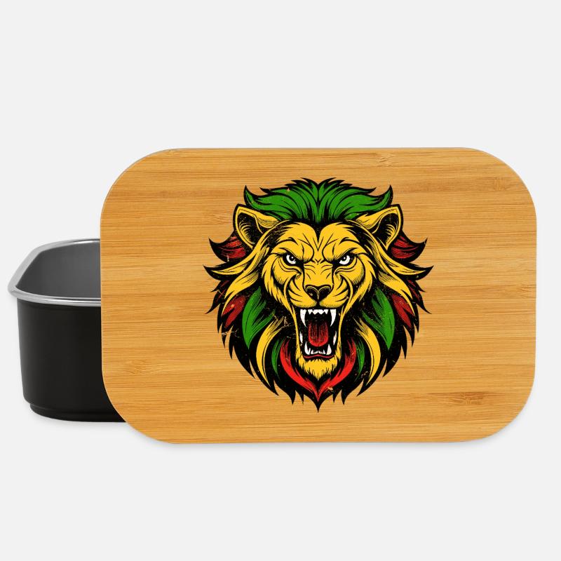 Vibrant Lion Head Tattoo Style - Lunch Box - black