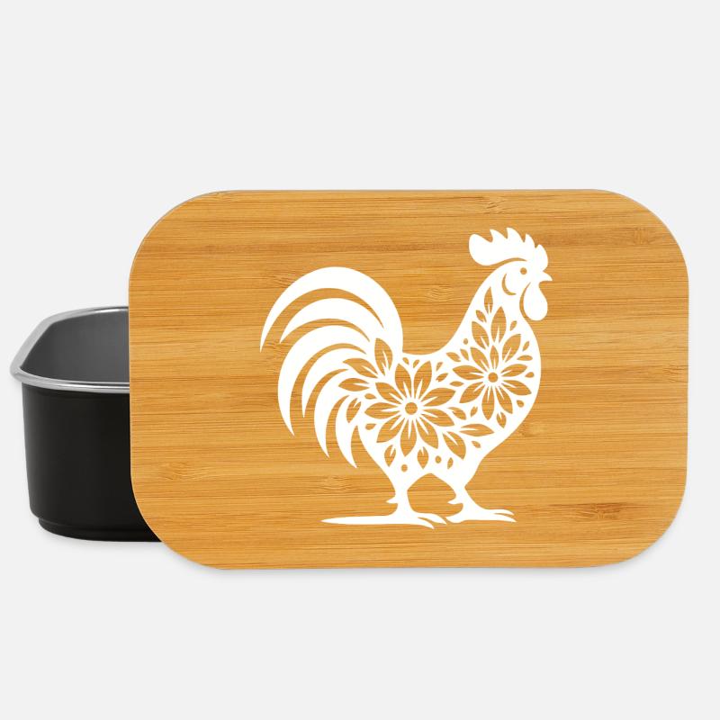 Floral Folk Coq Design - Boîte à goûter - noir