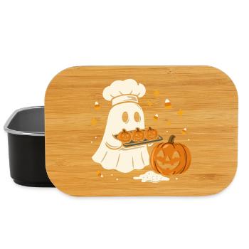 Fantôme d'Halloween avec toque de chef et citrouille - Boîte à goûter - noir - Devant