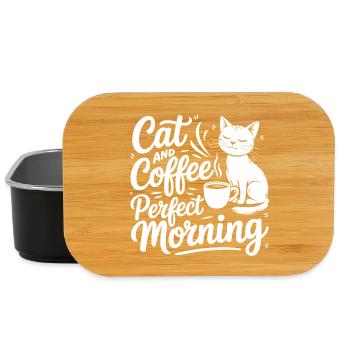 Motif de chat avec café et café du matin - Boîte à goûter - noir - Devant