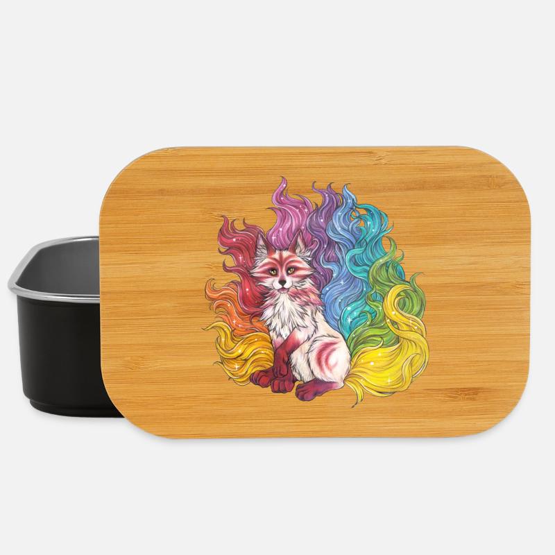 Rainbow Kitsune Mythical Fox Gift Manga - Lunch Box - black