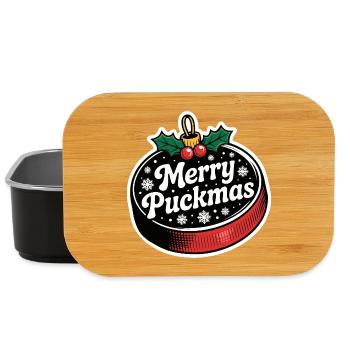 Merry Puckmas Christmas Holiday Hockey - Lunch Box - black - Front