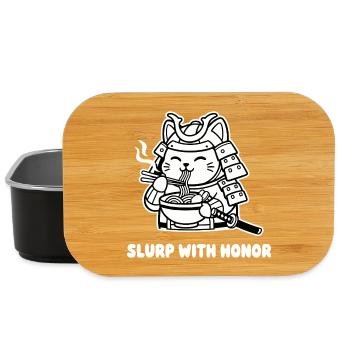 Chat samouraï mange des nouilles - Boîte à goûter - noir - Devant