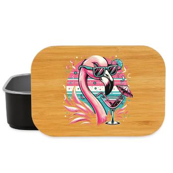 Retro Flamingo mit Cocktail und Sonnenbrille - Lunch Box - Schwarz - Vorne