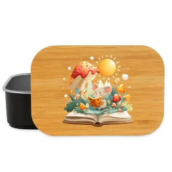 Souris dans la forêt de champignons lit un livre - Boîte à goûter - noir - Devant