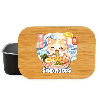 Cat Ramen Noodle Retro Wave Motif - Lunch Box - black - Front