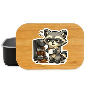 Coffee Raccoon – Tired raccoon with coffee machine - Lunch Box - black - Front