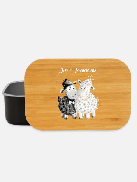 Just Married Sheep Bridal Couple I Wedding Gift - Lunch Box - black