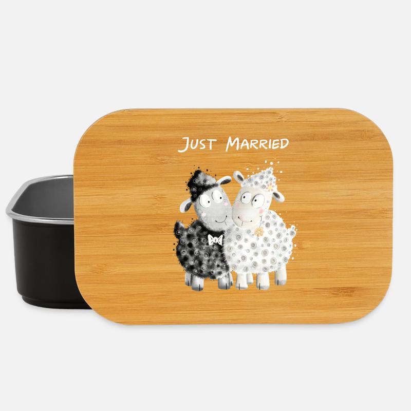 Just Married Sheep Bridal Couple I Wedding Gift - Lunch Box - black