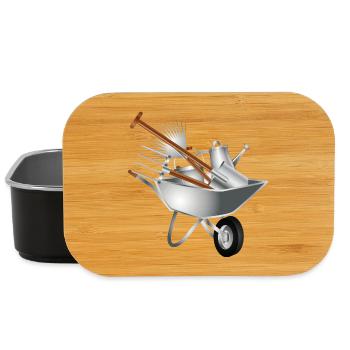 divers outils de jardinage dans une brouette - Boîte à goûter - noir - Devant